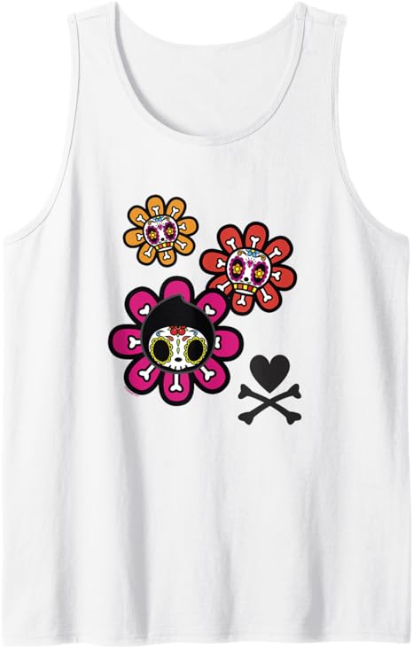 Day Of The Dead Adios & Skulls Flower Ornaments Tank Top