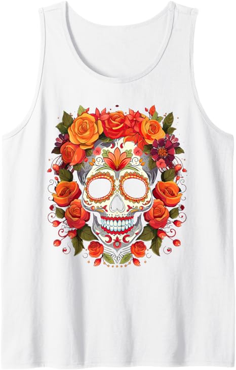 Floral Mexican Skull Day of the Dead Dia De Muertos Women Tank Top