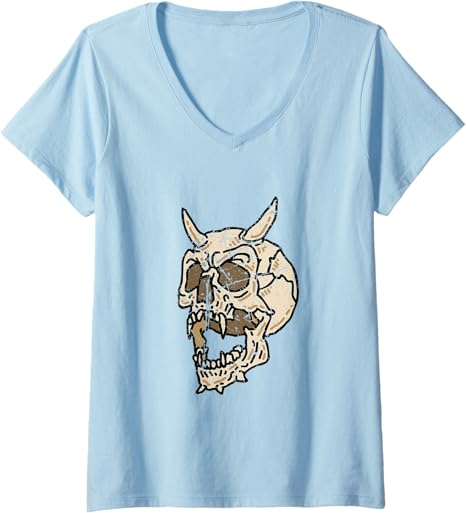Womens Skull Face Halloween Skeleton Occult Dress Gothic Design V-Neck T-Shirt