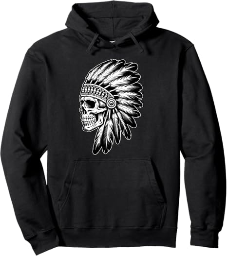 Skull Indian Headdress Shirt Indian Skull Chief for Men Pullover Hoodie