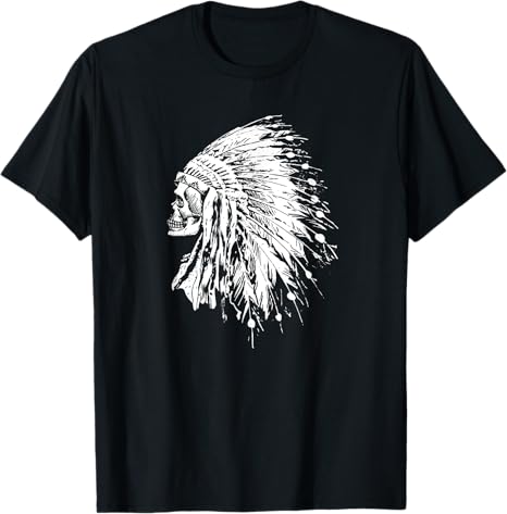 Vintage Native American Indian Design - Skull & Headdress T-Shirt