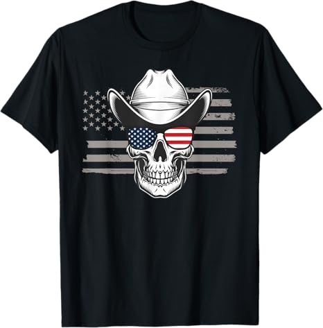 Vintage Skull American Flag Retro Glasses Cowboy