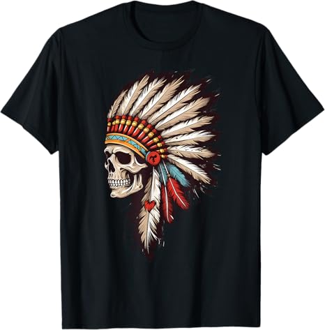 Indian Skull Indian Headdress Skull Chief Shirt for Men T-Shirt