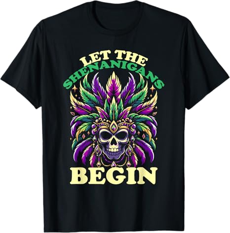Mardi Gras Skull Headdress Festive Party T-Shirt