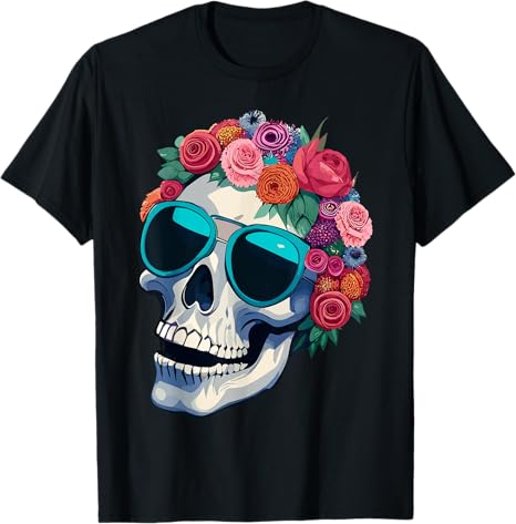 Flowers Skull Wearing Sunglasses