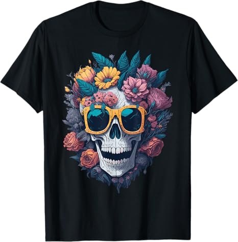 Flowers Skull Wearing Sunglasses