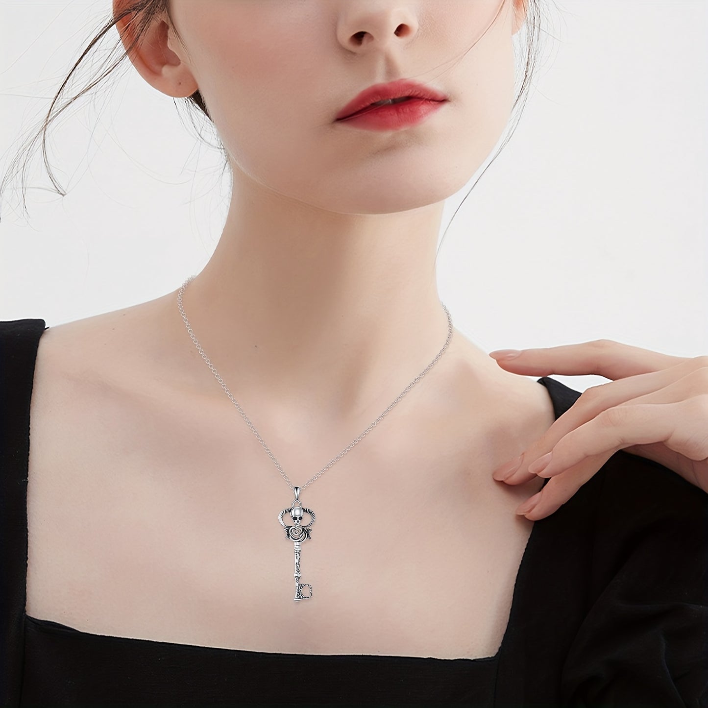 Key Skull Necklace For Women 925 Sterling Silver Gothic Skeleton Necklace Devil Skull Jewelry Gift For Women