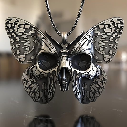 Butterfly with Skull Necklace, Punk Retro Gothic Butterfly with Skull Necklace Nature & Gothic Style Enthusiasts