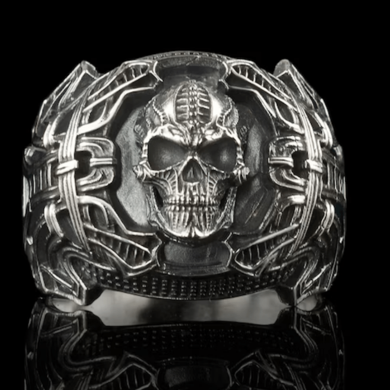 Skull Silveryy Ring for Cyclists, Heavy Duty Men'S Motorcycle Jewelry