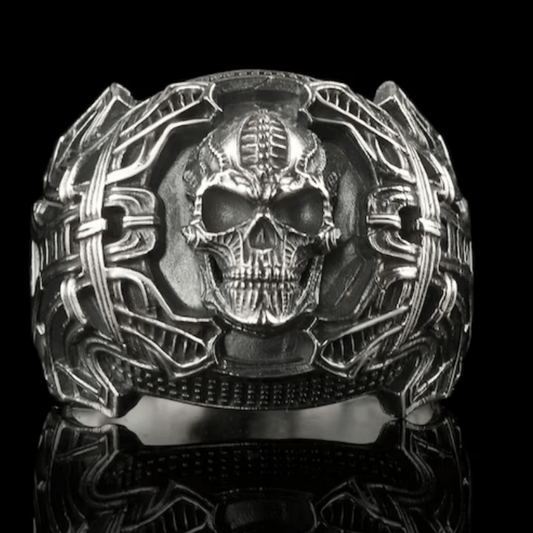 Skull Silveryy Ring for Cyclists, Heavy Duty Men'S Motorcycle Jewelry