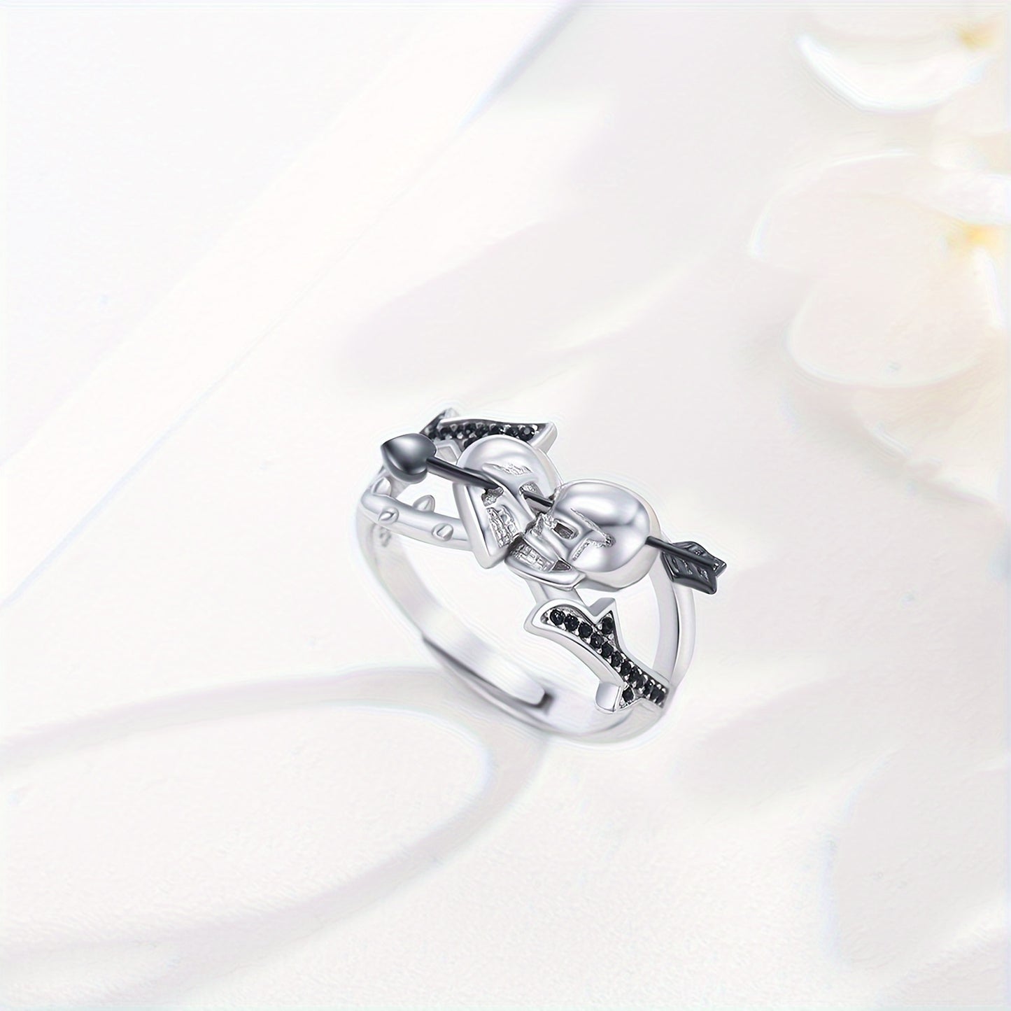 Skull Ring 925 Sterling Silver Adjustable Couple Skull Ring Vintage Gothic Skull Jewelry Gift for Women Men