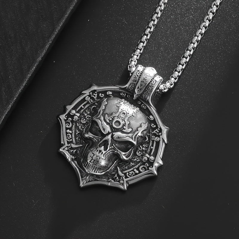 Funky Gothic Skull Pendant Necklace - 316L Stainless Steel, Plated White K, Non-Magnetic No Mosaic Jewelry for Men