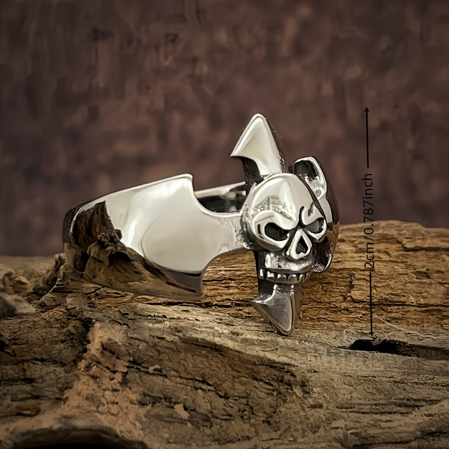 Stylish Men's Stainless Steel Ring with Vintage Skull Design - Simple Cross-Shaped Fashion Statement, European And American Style