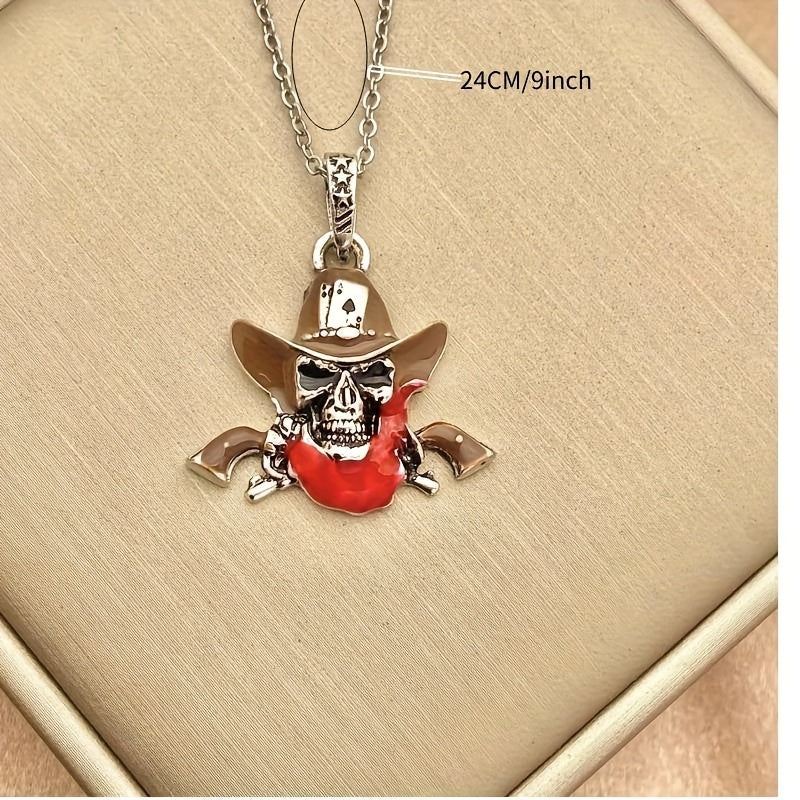 A Gothic Skull Necklace for Men, Retro Fashion Revolver, Western Cowboy Pendant, Punk Stainless Steel Men'S Jewelry, Gift Giving, Party, Birthday Jewelry, Creative and Cool Halloween Gift, Retro Style, Daily Wear, Celebration