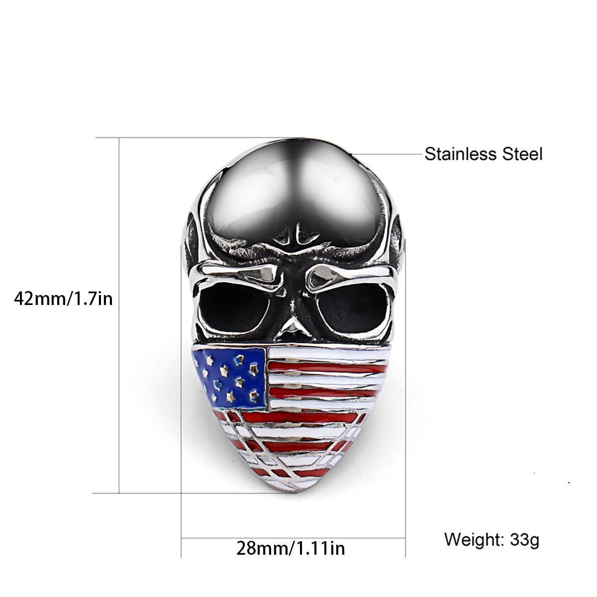 1pc Edgy American Flag Skull Ring - Stainless Steel, Vintage Punk Hip-Hop Style, Polished Finish, Ideal for Halloween & Easter Celebrations