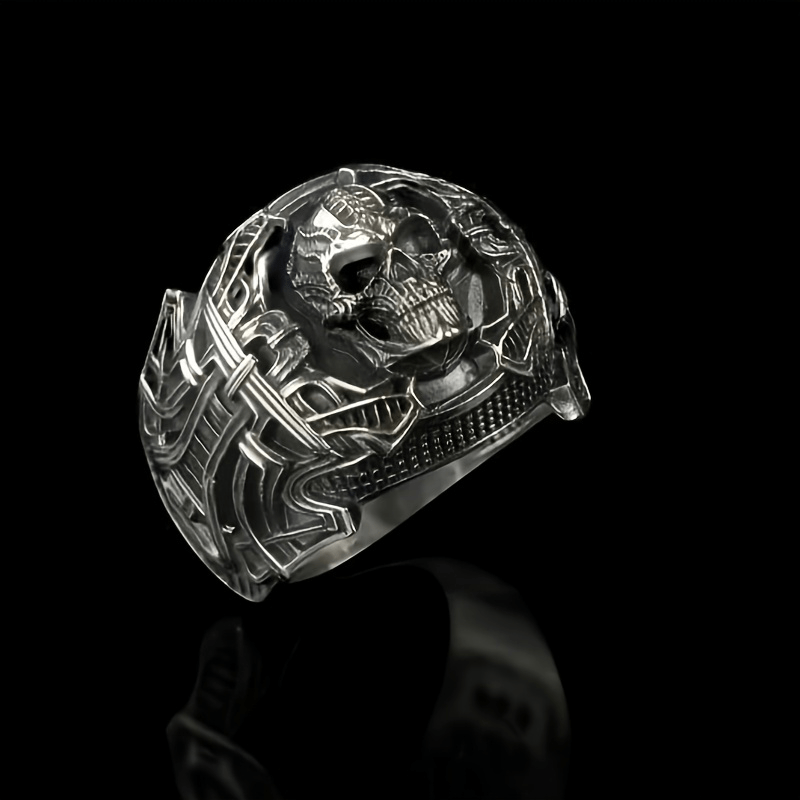Skull Silveryy Ring for Cyclists, Heavy Duty Men'S Motorcycle Jewelry