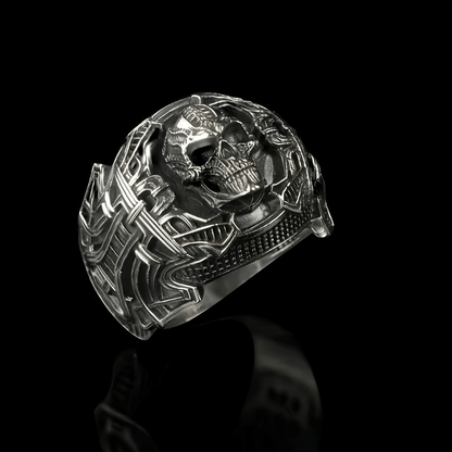 Skull Silveryy Ring for Cyclists, Heavy Duty Men'S Motorcycle Jewelry
