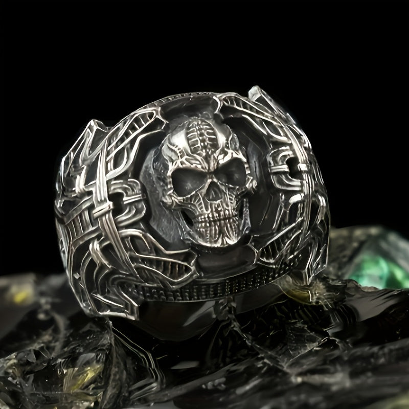 Skull Silveryy Ring for Cyclists, Heavy Duty Men'S Motorcycle Jewelry