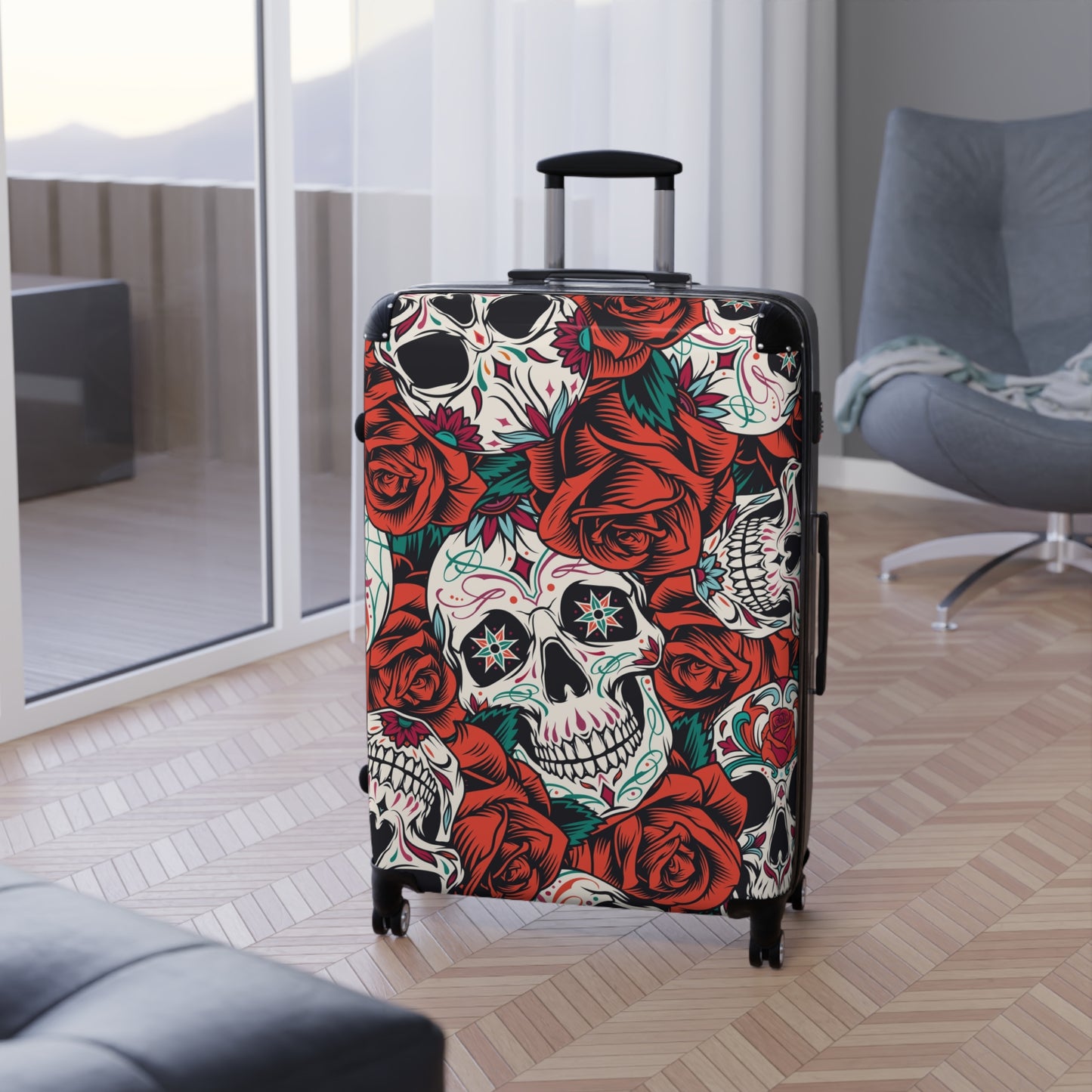 Sugar skull day of the dead mexican skull Suitcases luggage, calaveras skull luggage suitcase, skeleton Halloween suitcase luggage