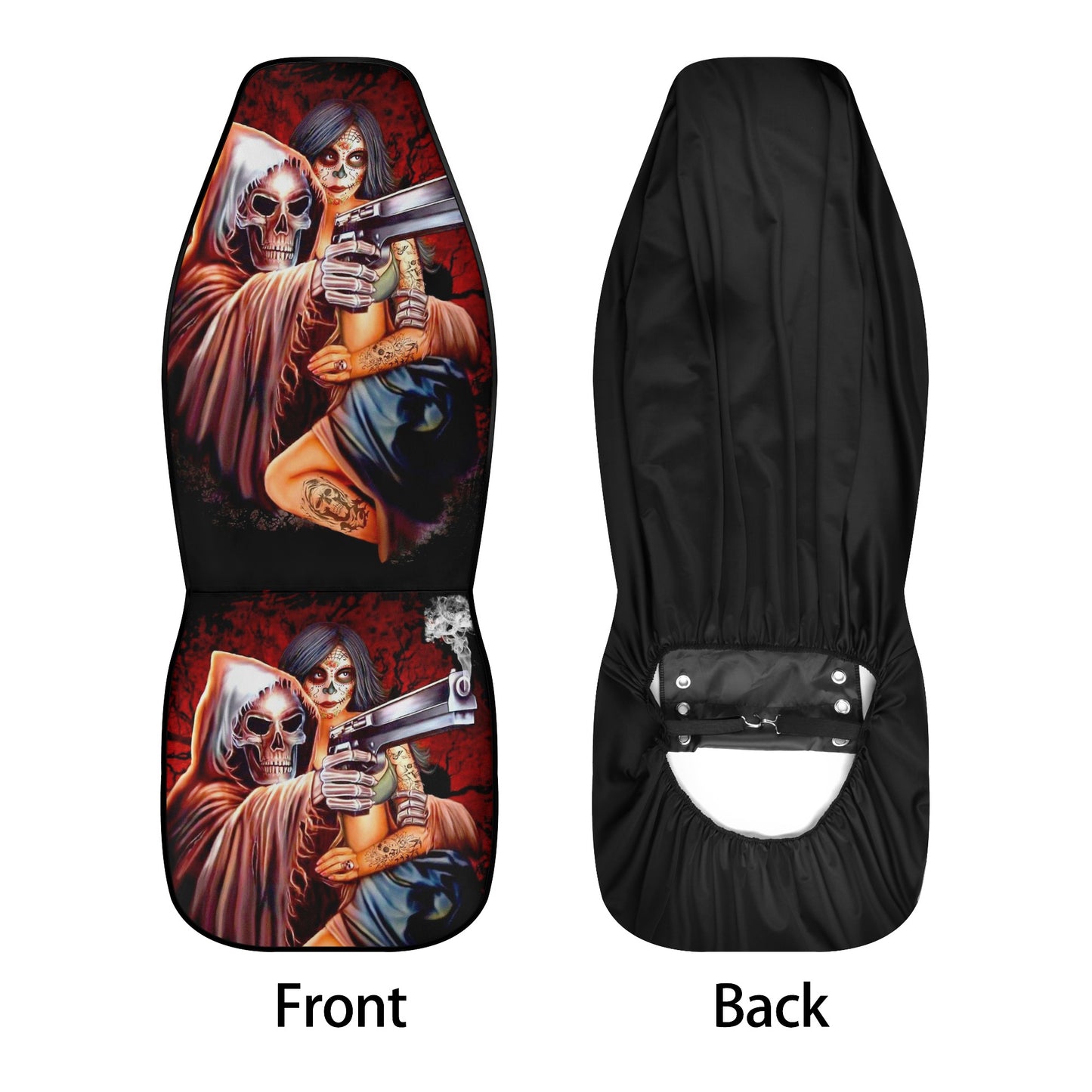 Car Seat Cover SetHalloween mat for vehicles, flame skull front and back car seat covers, christmas skull seat cover for car, grim reaper car protector, motorcycle skull car accessories, halloween seat cover protector, skeleton rug for car, christmas skul