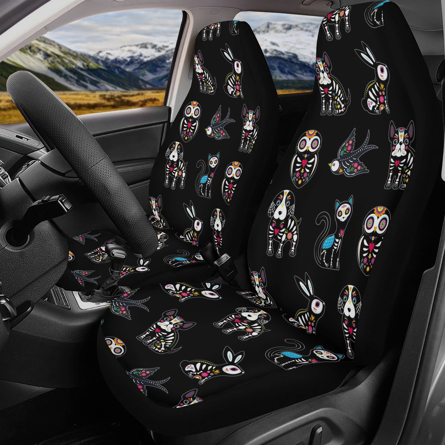 Mexico car accessories, calaveras skull car seat cover, mexican skull car seat cushion cover, calaveras skull seat cover for vehicles, day o