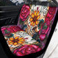 Rose skull mat for vehicles, motorcycle skull car rug, flaming skull car seat protector, biker skull front and back car seat covers, gothic skull car seat protector, rose skull car seat cover, horror car accessories, evil washable car seat covers, fl