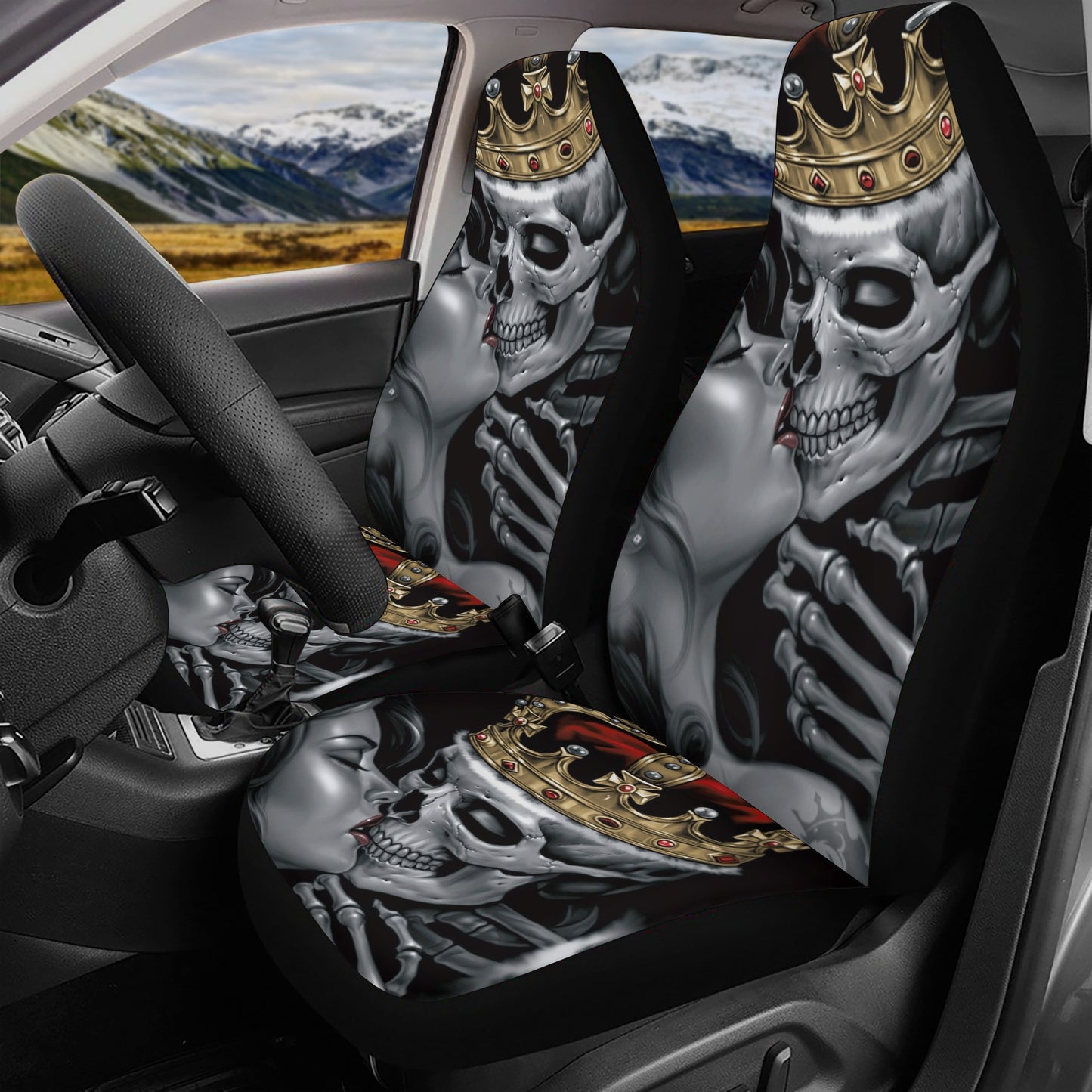 Evil seat cover for car, floral skull rug mat for car, goth car seat tool, skull car seat cover, skull in fire car seat cover full set, grim
