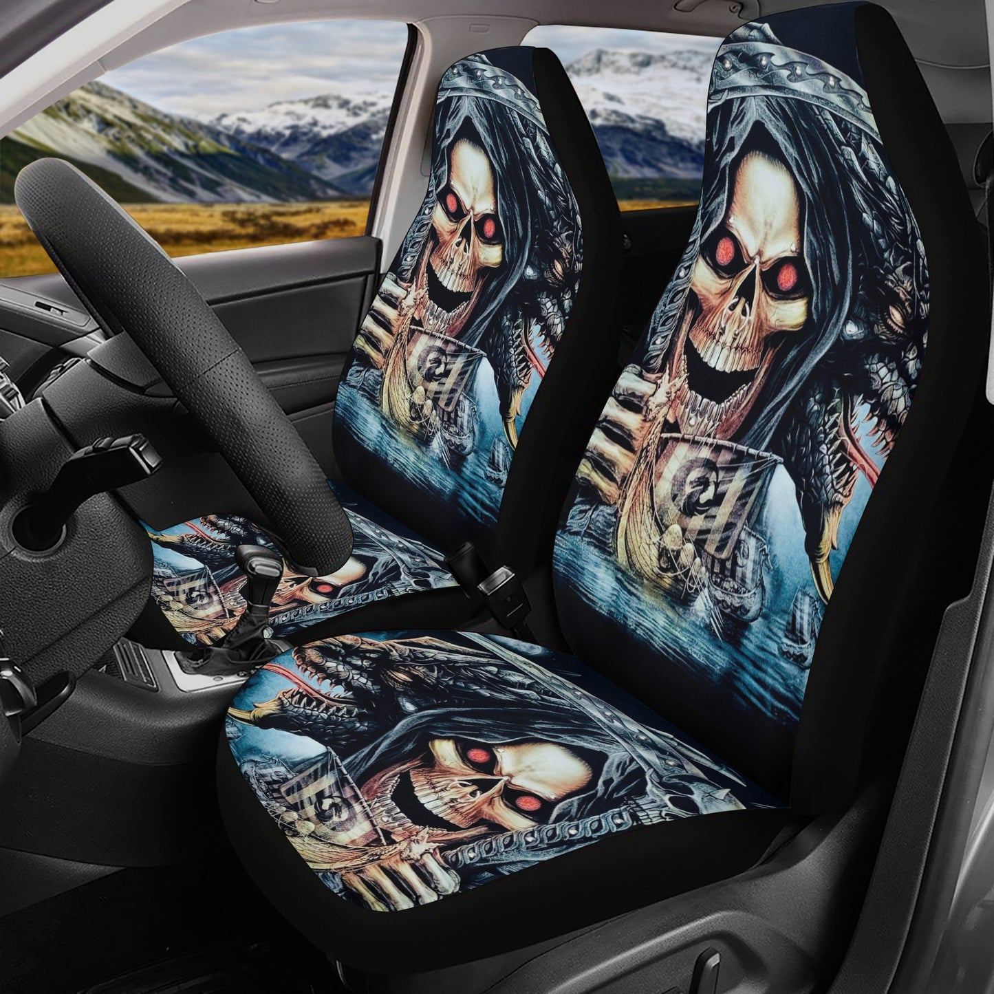 Punisher skull rug mat for car, floral skull seat cover for truck, grim reaper washable car seat covers, floral skull car seat tool, punishe