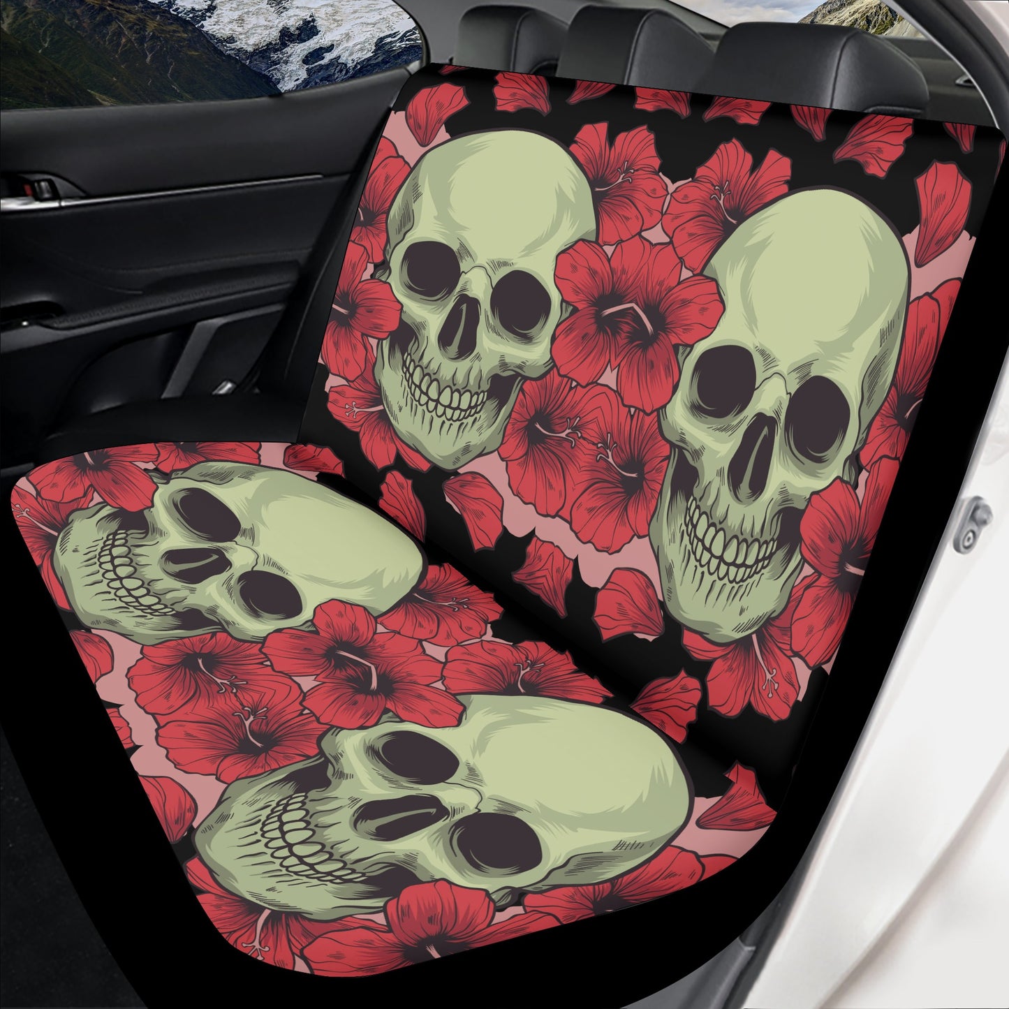 Goth car seat protector, motorcycle skull car seat cover, flower skull car seat protector cover, grim reaper car seat protector, biker skull