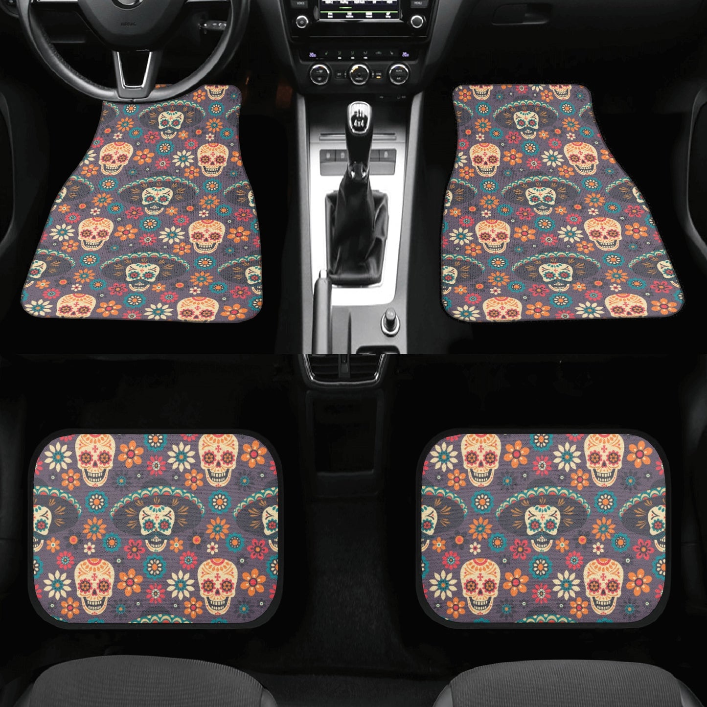 Sugar skull girl car seat cushion cover, dia de los muertos skull car seat , dia de los muertos skull mat for vehicles, mexican skull truck  Back and Front Car Floor Mats