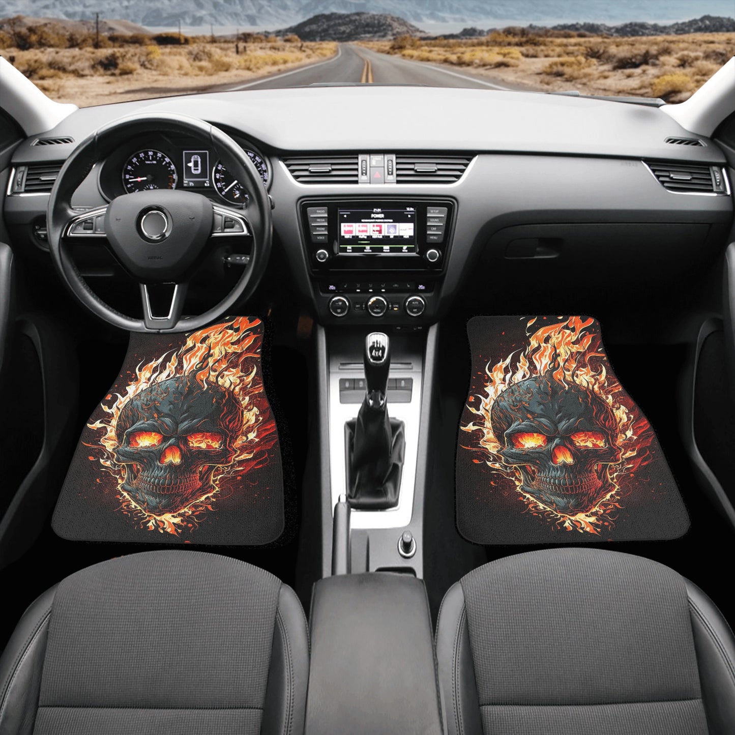 Skeleton car seat cover full set, biker skull seat cover for vehicles, biker skull seat cover protector, flaming skull car floor mat, floral Back and Front Car Floor Mats