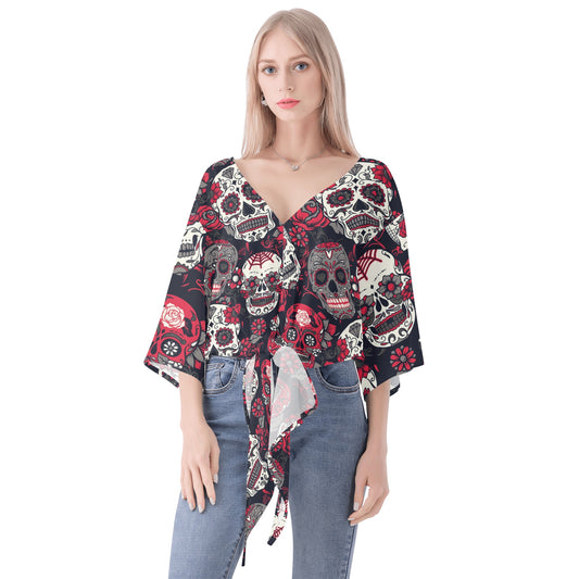 Sugar skull Women‘s’ V-neck Streamers Blouse