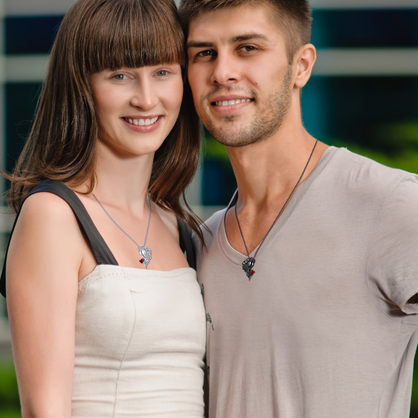 HUKKUN Skull Couple Necklace 925 Sterling Silver His And Hers Matching Necklace Heart Symbol Of Love Pendant Couples Valentine's Day Jewellery Gifts For Couple