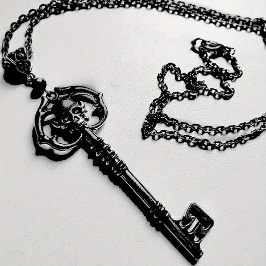 1Pc Fashionable Skull Key Gothic Style Copper Black Pendant Necklace Womens Fashion Party Birthday Gift