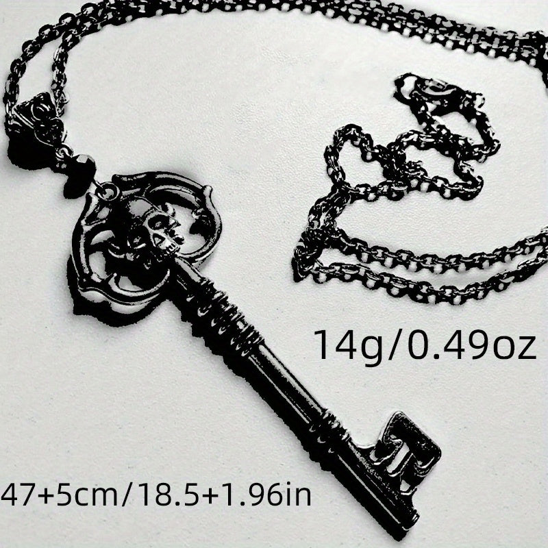1Pc Fashionable Skull Key Gothic Style Copper Black Pendant Necklace Womens Fashion Party Birthday Gift
