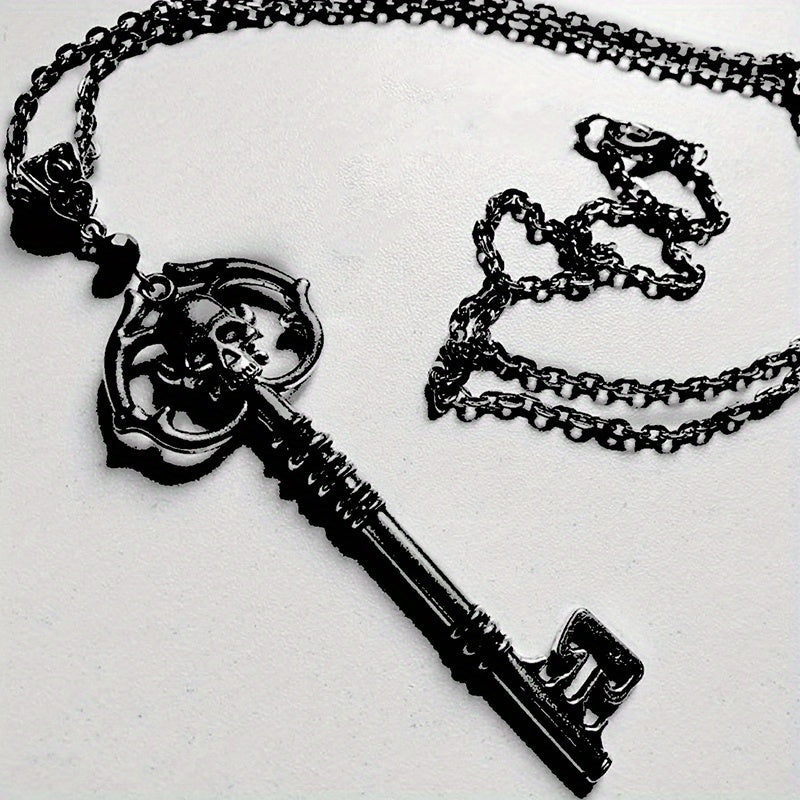 1Pc Fashionable Skull Key Gothic Style Copper Black Pendant Necklace Womens Fashion Party Birthday Gift