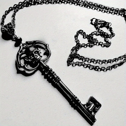 1Pc Fashionable Skull Key Gothic Style Copper Black Pendant Necklace Womens Fashion Party Birthday Gift