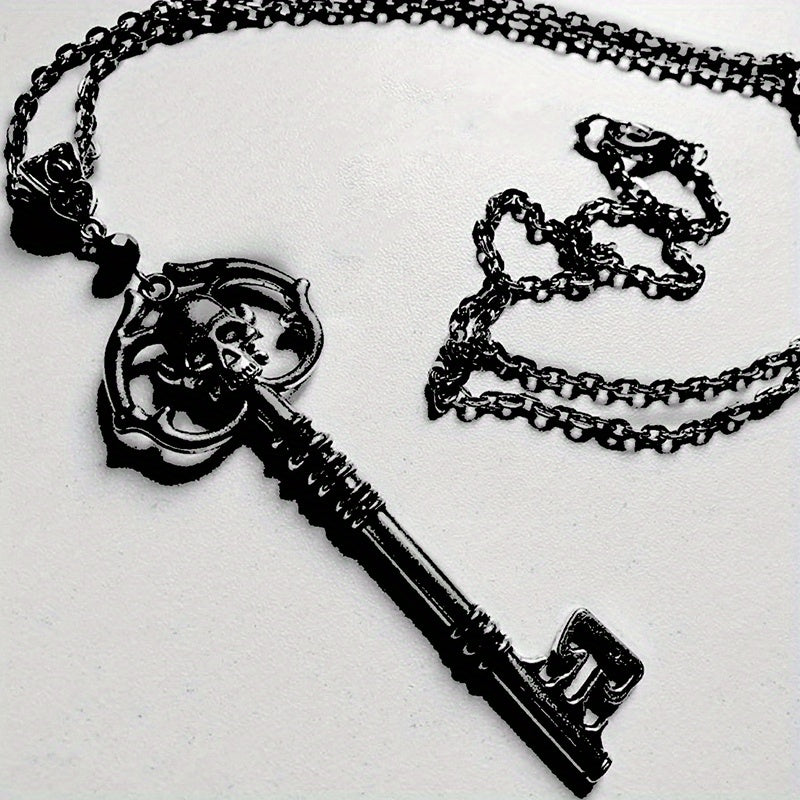 1Pc Fashionable Skull Key Gothic Style Copper Black Pendant Necklace Womens Fashion Party Birthday Gift