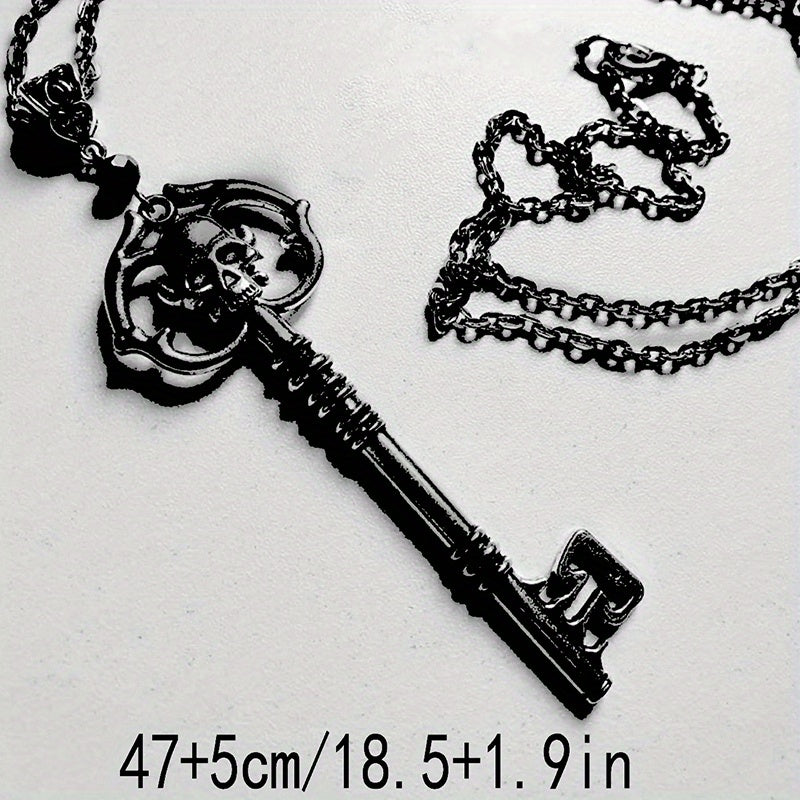 1Pc Fashionable Skull Key Gothic Style Copper Black Pendant Necklace Womens Fashion Party Birthday Gift