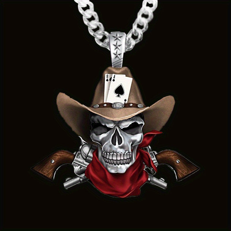 A Gothic Skull Necklace for Men, Retro Fashion Revolver, Western Cowboy Pendant, Punk Stainless Steel Men'S Jewelry, Gift Giving, Party, Birthday Jewelry, Creative and Cool Halloween Gift, Retro Style, Daily Wear, Celebration