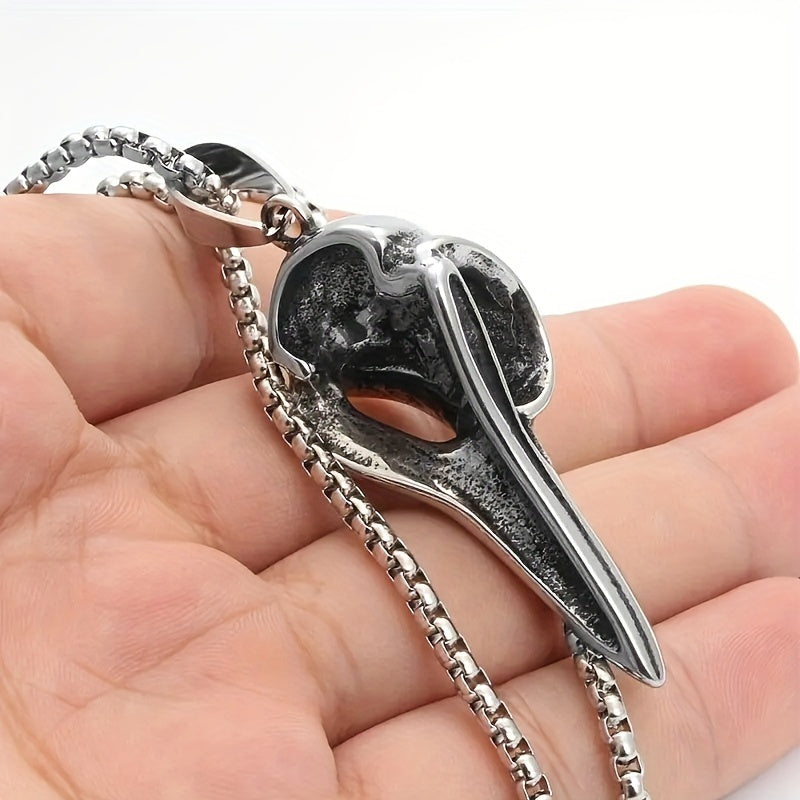 Plated 925 Silvery Chain Pendant, Odin'S Rune Amulet, Men'S Punk Style Crow Skull Pendant Necklace, Viking Jewelry