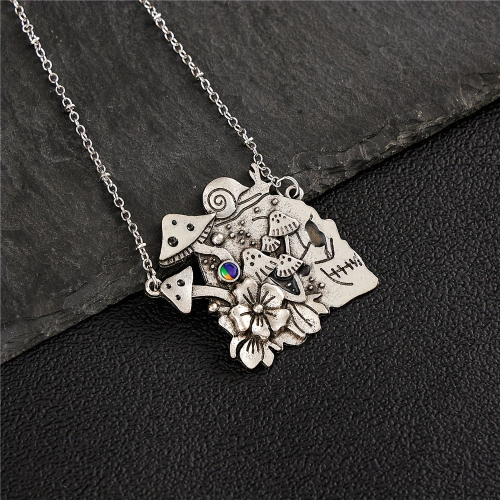 Vintage Mushroom Flower Skull Pattern Pendant Necklace For Women Personality Party Commemorative Gift