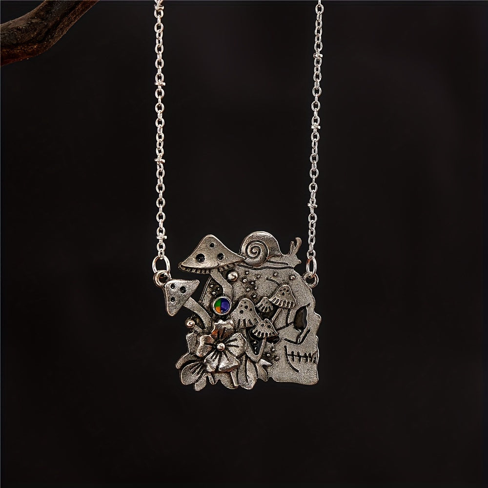Vintage Mushroom Flower Skull Pattern Pendant Necklace For Women Personality Party Commemorative Gift