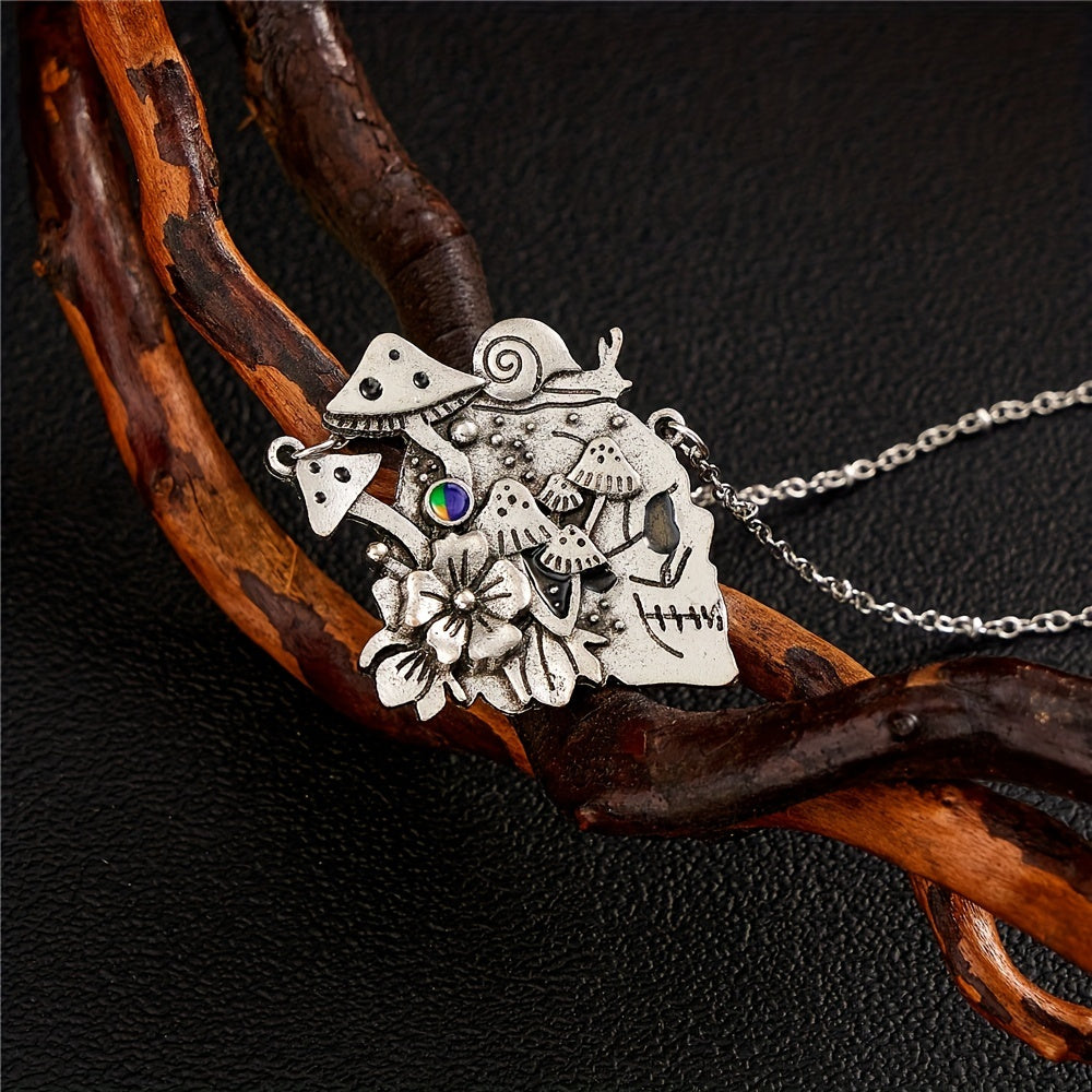 Vintage Mushroom Flower Skull Pattern Pendant Necklace For Women Personality Party Commemorative Gift