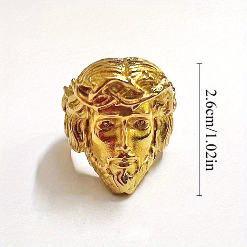 Stylish Men's 18K Golden-Plated Stainless Steel Ring - Vintage Portrait Design, Perfect Gift for Him