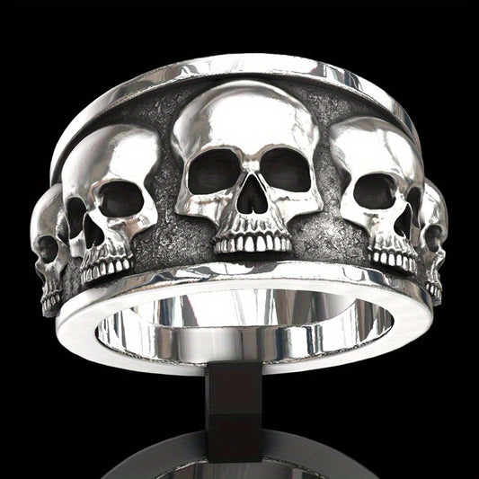 [Size 6-11 Stainless Steel Ring] 1Pc Fine Skull Geometric Personalised Punk Stainless Steel Antique Silvery Ring Men Woman Daily Banquet Bar Size 6-11
