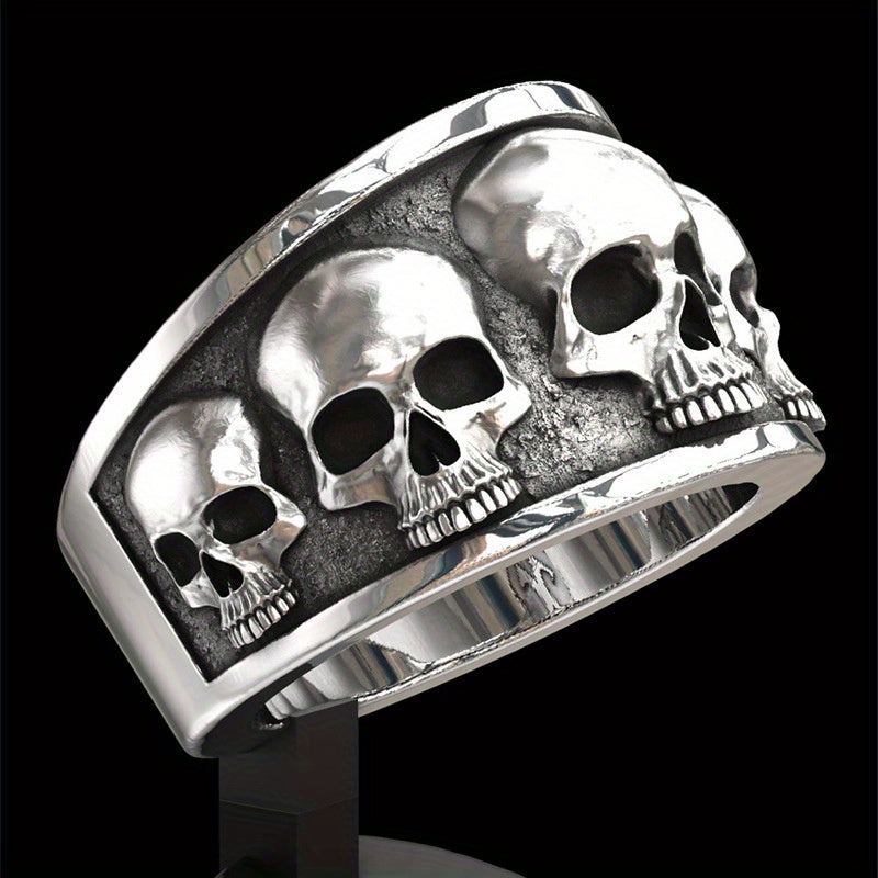 [Size 6-11 Stainless Steel Ring] 1Pc Fine Skull Geometric Personalised Punk Stainless Steel Antique Silvery Ring Men Woman Daily Banquet Bar Size 6-11