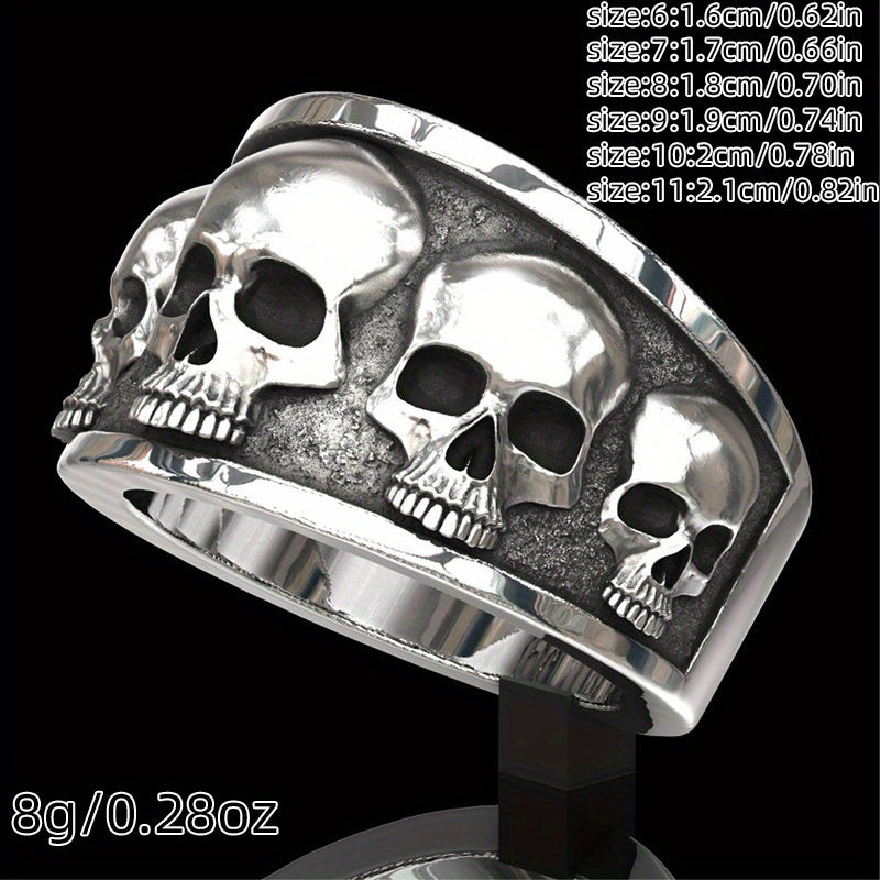 [Size 6-11 Stainless Steel Ring] 1Pc Fine Skull Geometric Personalised Punk Stainless Steel Antique Silvery Ring Men Woman Daily Banquet Bar Size 6-11