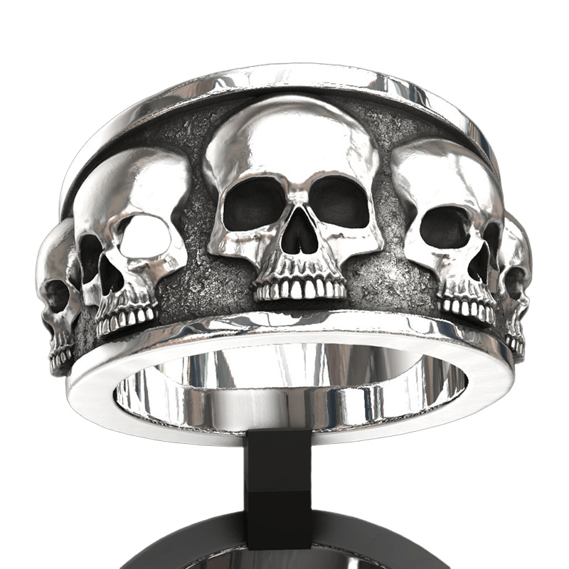 [Size 6-11 Stainless Steel Ring] 1Pc Fine Skull Geometric Personalised Punk Stainless Steel Antique Silvery Ring Men Woman Daily Banquet Bar Size 6-11