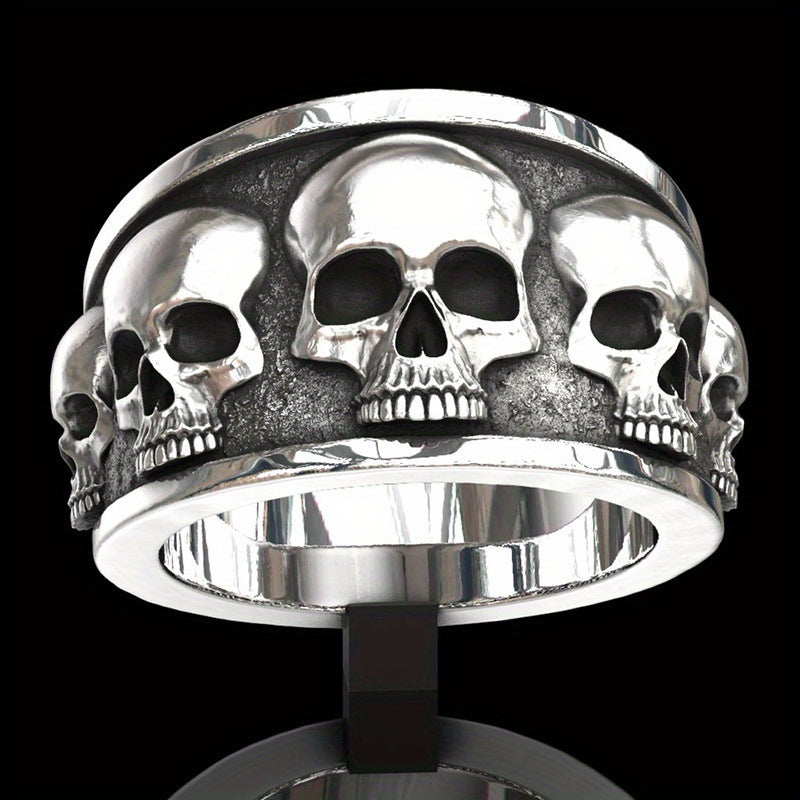 [Size 6-11 Stainless Steel Ring] 1Pc Fine Skull Geometric Personalised Punk Stainless Steel Antique Silvery Ring Men Woman Daily Banquet Bar Size 6-11